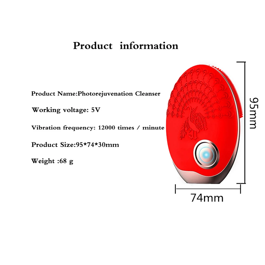 Ultrasonic Silicone Facial Brush with LED Cleaner Pore Cleaning Device  (1)