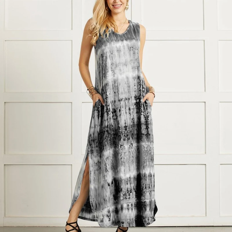 Vintage Tie-dye Print Sleeveless Maxi Dress main image 0