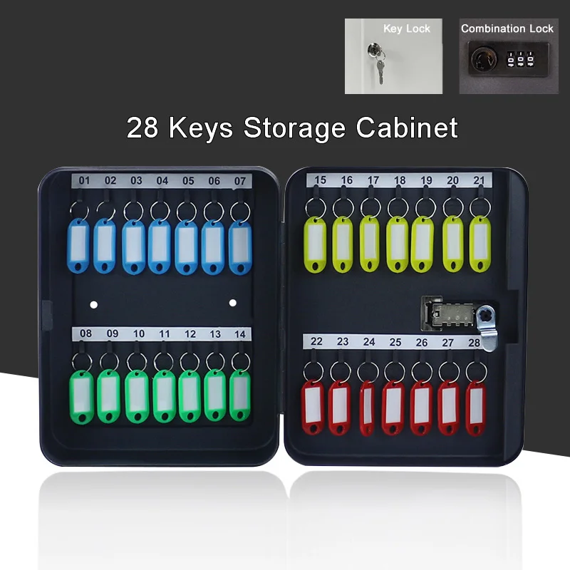Metal 28 Keys Security Safe Storage Box Combination/key Lock