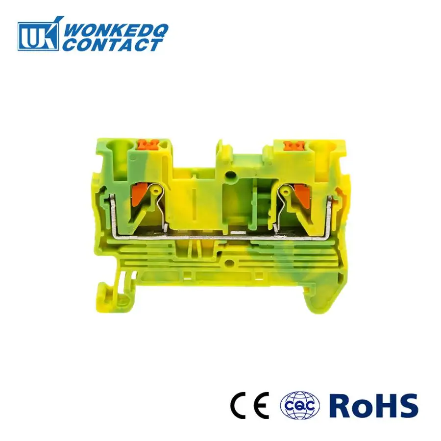 10Pcs PT2.5-PE Push-in Ground Feed Through Protective Earth PT 2.5PE Wire Electrical Connector Din Rail Terminal Block PT 2.5-PE