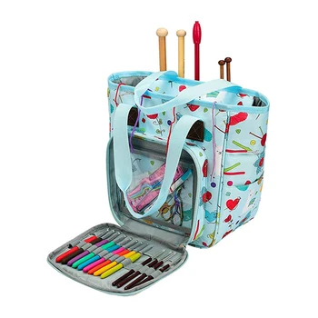 

Cartoon Printed Storage Bag Women Yarn Fabric Oxford Cloth Tote Box with Individual Inner Pocket