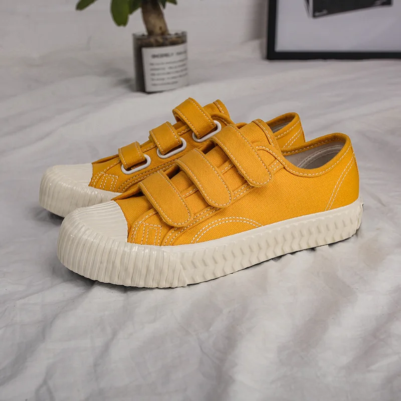 

Women Biscuit Shoes Canvas Cloth Sneakers Solid Color 35-40 All Match Casual Shoes Hook Loop Fastners Flat Heel Good Quality