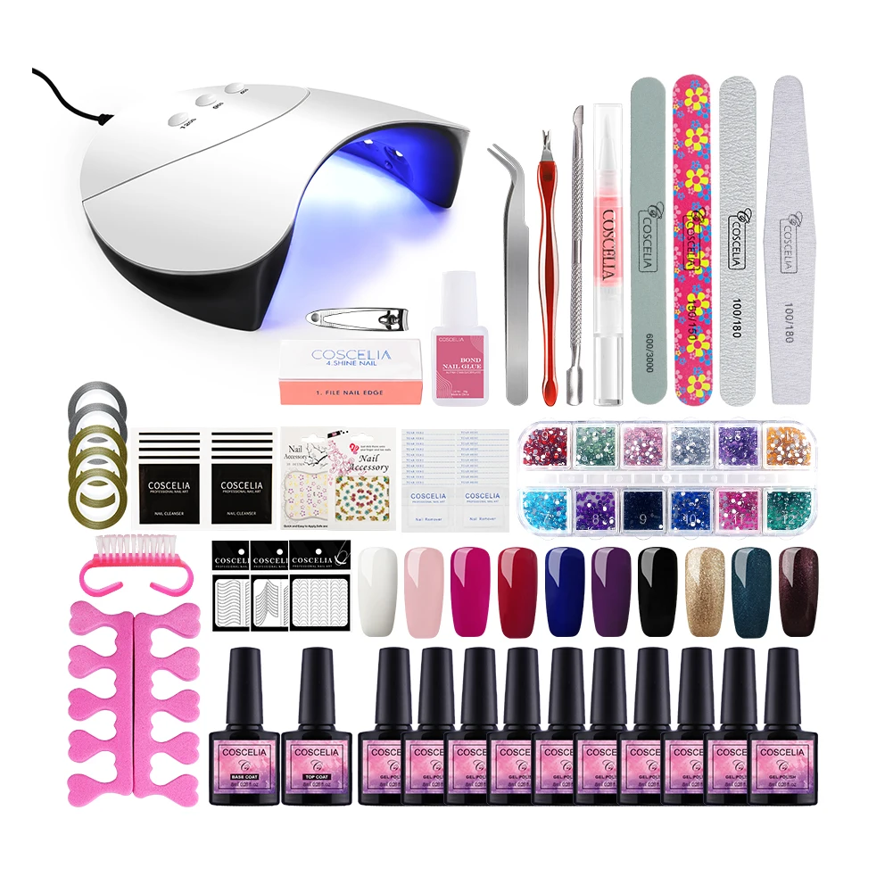 36W Nail Set C01 RU Warehouse COSCELIA Гель-лак для ногтей Маникюрные Инструменты Набор сверлильного станка для ногтей Набор для нейл-арта Гель-лак для маникюра Набор - Цвет: 36W Nail Set C01
