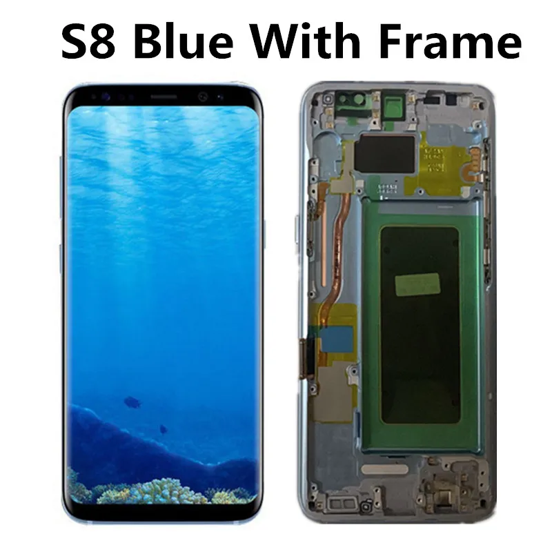 ЖК-дисплей для samsung S8 G950 G950U G950F S8 Plus G955 G955F, кодирующий преобразователь сенсорного экрана в сборе с рамкой - Цвет: S8 Blue With Frame