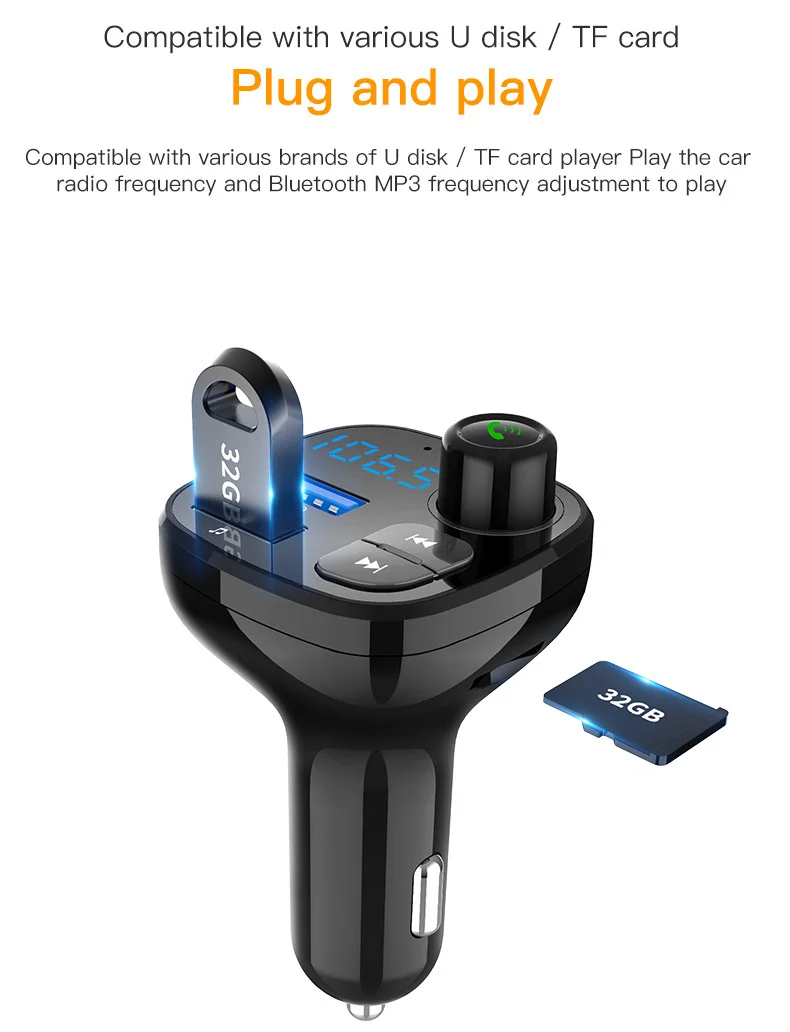 Автомобильный fm-трансмиттер модулятор QC3.0 быстрое зарядное устройство Bluetooth 4,2 автомобильный передатчик Комплект громкой связи дисплей напряжения с TF слотом для карты