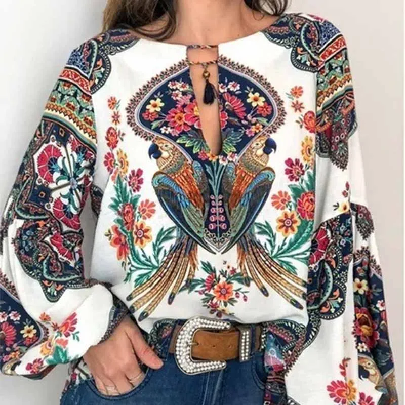 Женская блузка с v образным вырезом и длинным рукавом фонариком Boho|Блузки| |