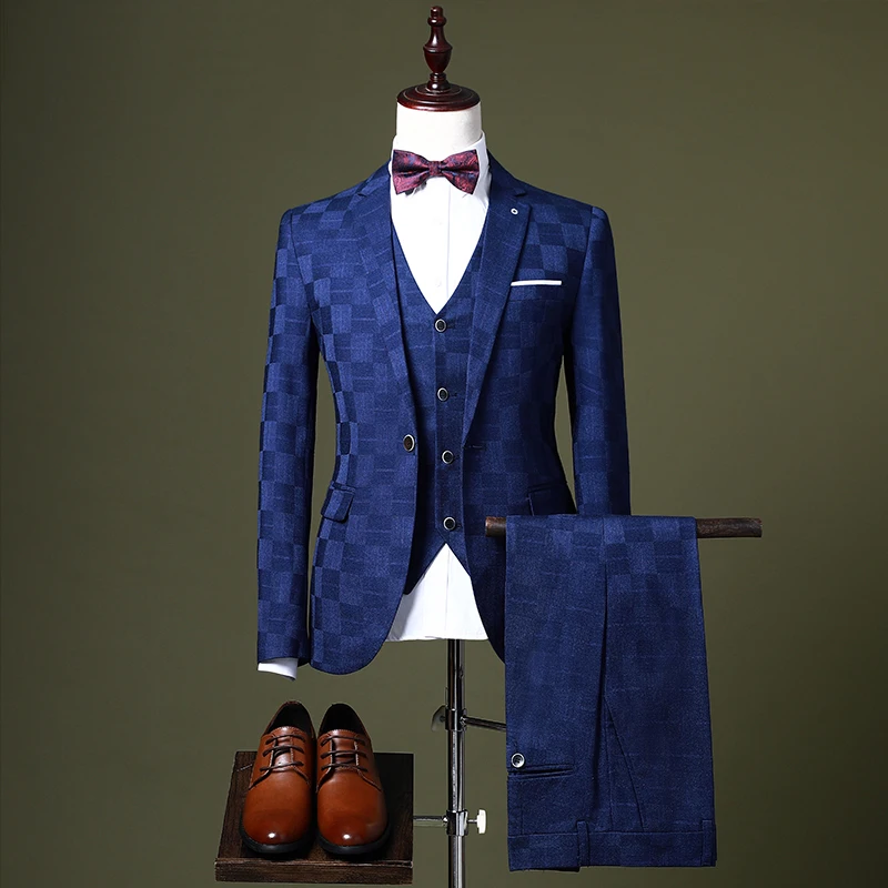 

Young men's spring and autumn casual plaid small suit suit Korean version of the self-cultivation groom best man wedding dress