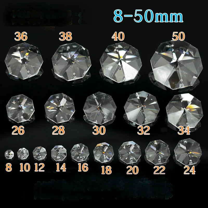 クリスタルビーズ シャンデリア 中型 八角 2つ穴 16mm~28mm 透明 クリスタルガラス オクタゴン ビーズ