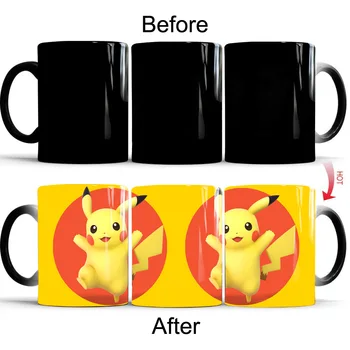 

Cute Cartoon Pikachu Color Changing Mugs with Handgrip Ceramic Creative Thermal Transfer Printing Coffee Mug Large Capacity Cups