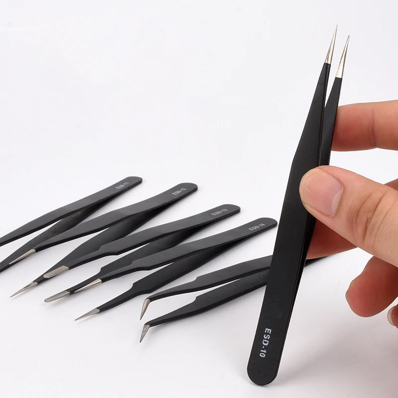 Anti-static ESD Stainless Steel Tweezers Electronics Industrial Precision Curved Straight Tip Phone Maintenance Repair Hand Tool