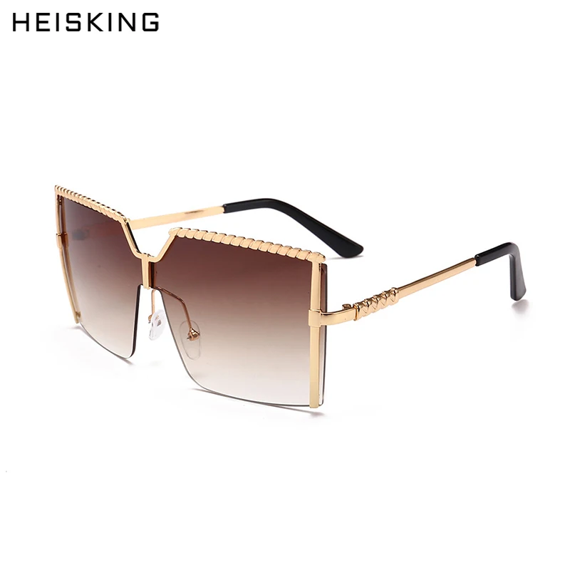 

HEISKING Square Sunglasses Women Men Luxury Brand Vintage Alloy Frame Sun Glasses Clear Lens One Piece Rimless Eyewear Shade