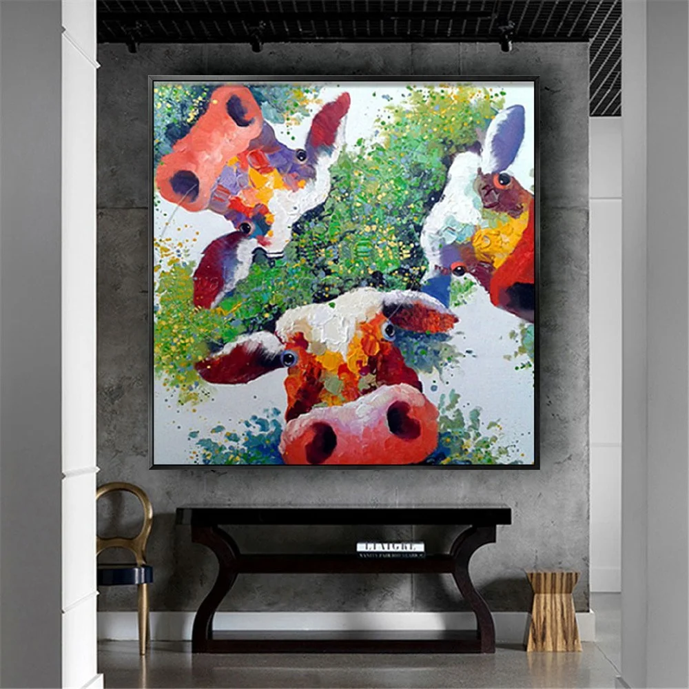 

Cow On The Prairie 100% Hand-Painted Modern Animal Oil Painting On Canvas Funny Farm Cows Wall Art Gift Fields And Gardens Styl