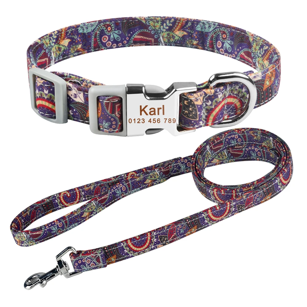 

Nylon Pet Dog Collar Leash Set Personalized Collars Lead For Small Medium Large Dogs Pugs Beagle Customized Puppy ID Name