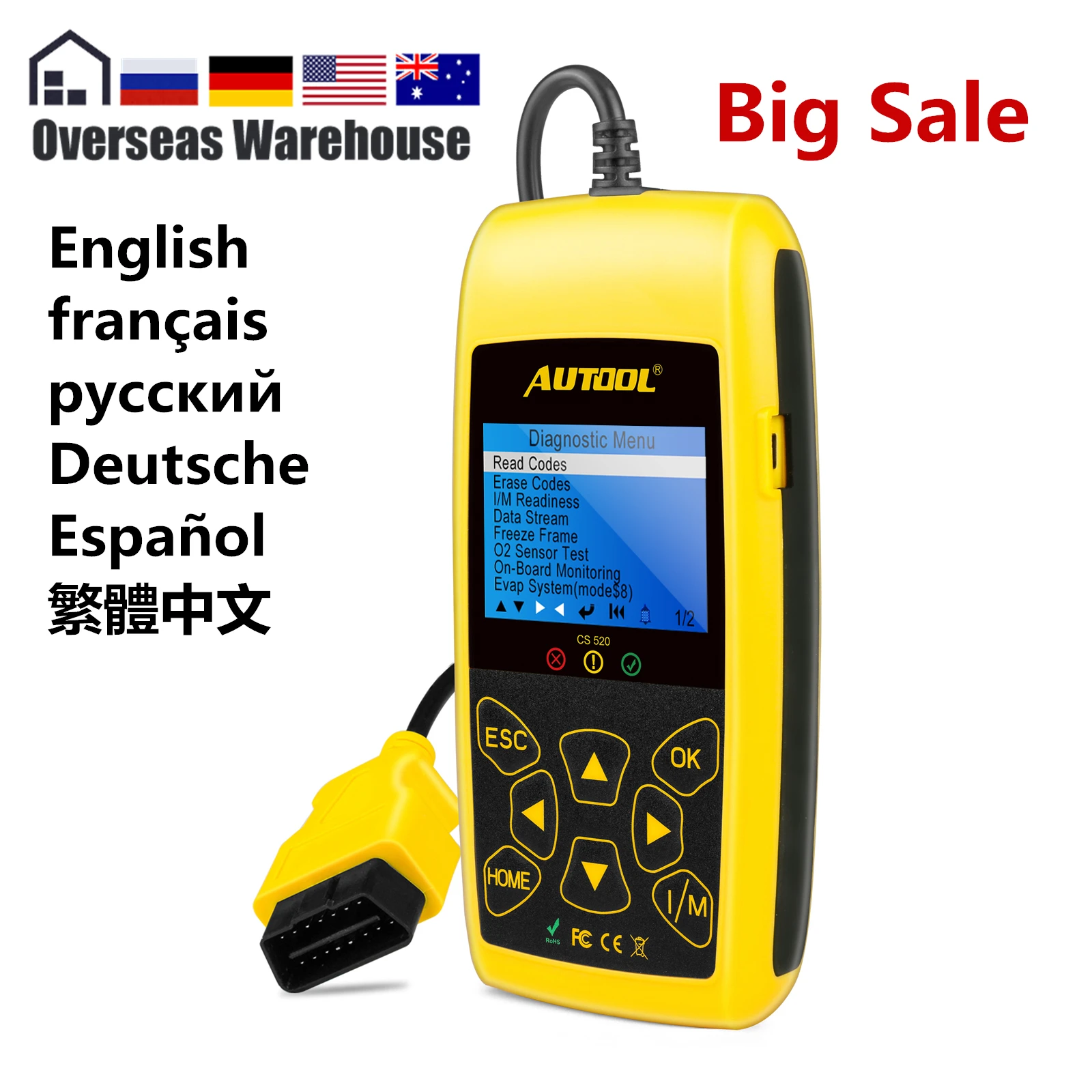 Skup AUTOOL CS520 samochodów OBD2 kod obdii czytnik CANBUS OBD 2 skaner samochodowe narzędzie diagnostyczne z cyfrowy wyświetlacz led PK AD410