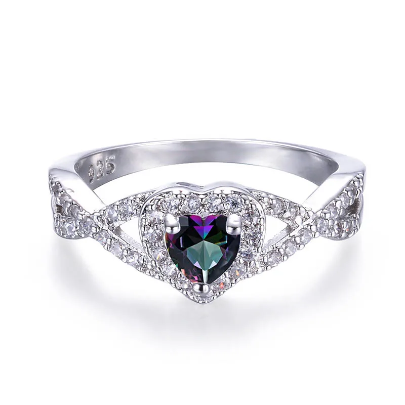 Женское серебряное ювелирное изделие 925, кольца с драгоценными камнями для женщин, в форме сердца, топаз, циркон, крест, полые, обручальное кольцо, подарок