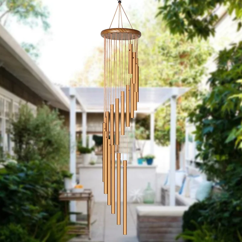 Wood Deep Relaxing 18 Tubes Wind Chimes Metal Wind Bells Handmade Ornament Garden Patio Outdoor Hanging Decoration Gift