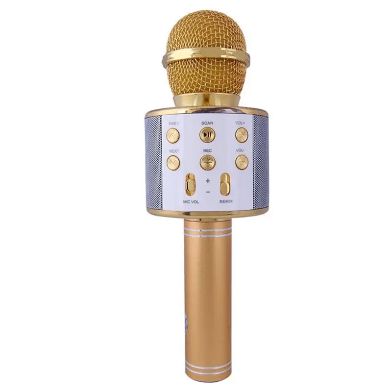Golden WS858 беспроводной Bluetooth караоке микрофон стерео микрофон KTV USB динамик плеер - Цвет: Golden