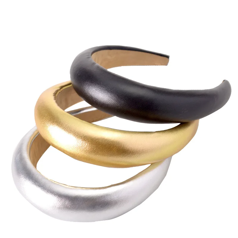 CN Leather Sponge Padded Headband Solid Thick Metalic Hairband Hair Hoop For Women Girls Head Womens Mulher Hair Accessories