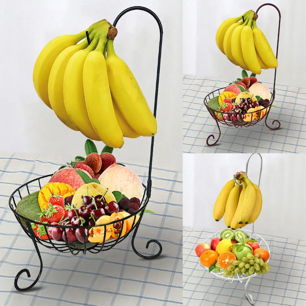Brown ESYLIFE Fruit Basket with Banana Hook Metal Fruit Bowl Display Rack 