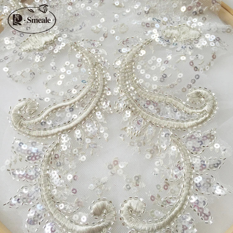 Heavy Luxury Handmade Beaded Lace Applique - Gold Glass Beads Patch For Wedding Dresses, Evening Gowns, DIY Sewing - View #5