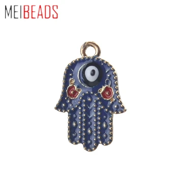 

2pcs/lot 24*15mm Fashion Gold Color Oil Evil Eye Hamsa Hand Charms for Diy Evil Eye Charms Bracelet Bangle Jewelry Gift EY2809