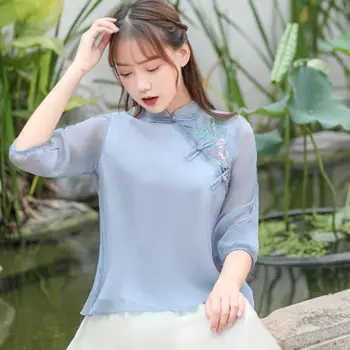 

Chiffon shirt women's 2019 spring and summer large size loose bottoming shirt Chinese mesh sunscreen lace top womens tops and blouses