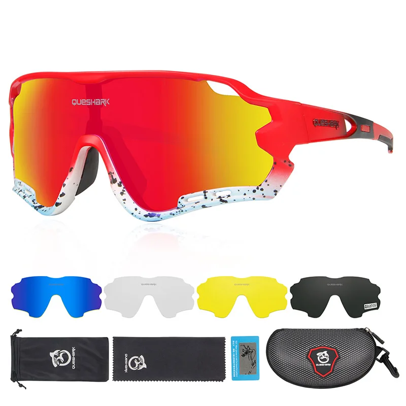 As Picture Showed Queshark HD поляризованные велосипедные очки для мужчин и женщин 5 линз MTB дорожный велосипед TR90 рама - Цвет: As Picture Showed