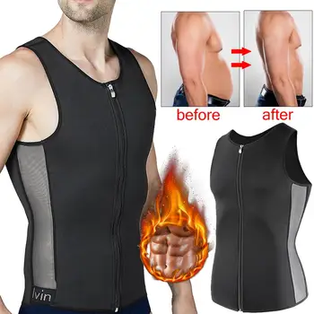 

Men Body Shaper Sauna Vest Waist Trainer Zipper Sweat Shirt Black Corset Top Abdomen Slimming Shapewear Fat Burn Fitness Top