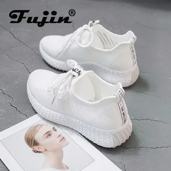 

Fujin Women 2020 Sneakers Spring Fashion Cross Tied Thick Bottom Round Toe High Heels Mesh Rubber Lace Up Causal Women Shoes