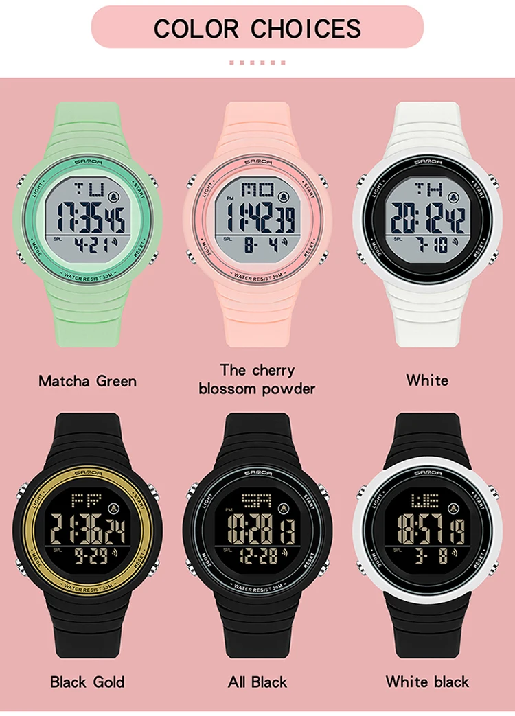 2021 SANDA New Fashion Trend Women Digital LED Sports Watch Multifunctional Waterproof Ladies Watch Silicone  Electronic watch