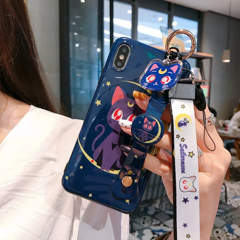 P30pro Сейлор Мун ремешок чехол мягкий чехол для мобильного телефона для huawei P30/P20 pro mate20 pro/3/4/5 V20 симпатичный держатель в виде ракушки+ платье на бретелях