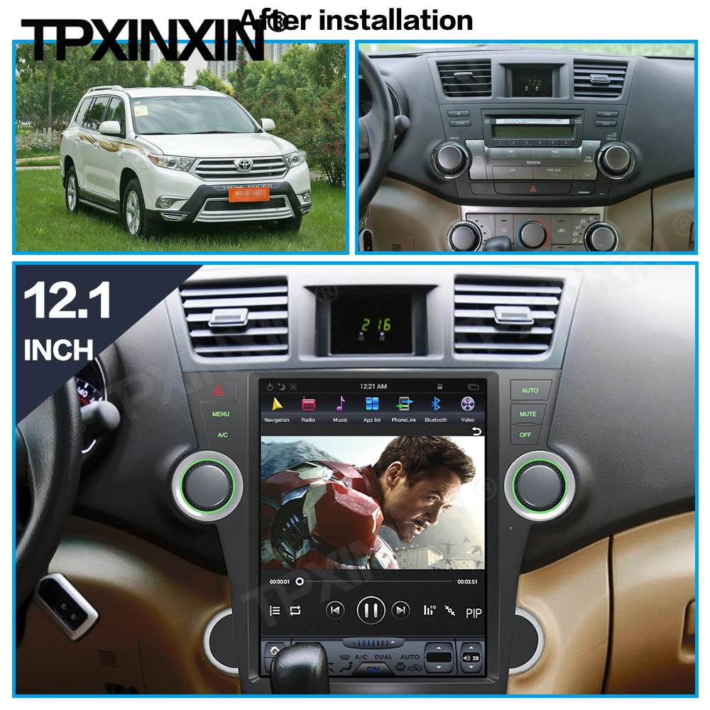 128G Tesla Screen Carplay Android Car Radio 2 Din Stereo Receiver For Toyota Highlander 2009 2010 2011 2012 2013 GPS Audio Unit