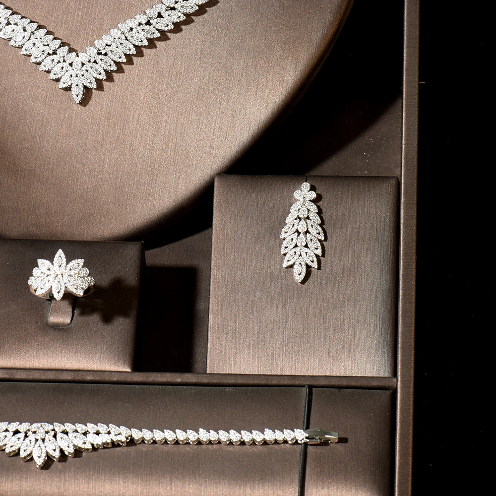 HIBRIDE Luxury Leaf Design Statement Jewelry Set For Women Wedding Cubic Zircon CZ African Dubai Bridal Jewelry bijoux N-1914 - Image 3