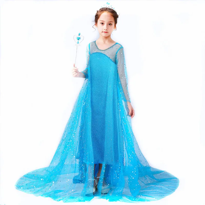 

Hot Frozen 2 Meisjes Elsa Dress Party Vestidos 2 Cosplay Kleding Snow Queen Long Sleeve Female Aisha Children Princess Skirt New
