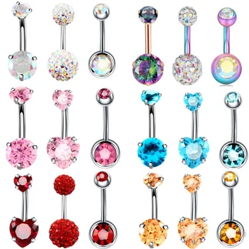 3PCS/Lot Surgical Steel Crystal Belly Button Piercing Set 14G Heart Belly Piercing Pack CZ Navel Ring Set Cute Belly Bar Bulk