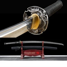 Сложенный стальной японский самурайский меч катана Настоящее обучение меченосец острый Полный Тан боевой готов Цуба В Форме Дракона