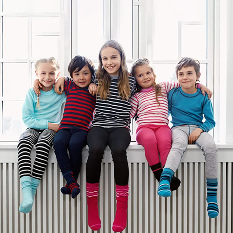 Зимнее детское термобелье из мериносовой шерсти; комплект из более плотного топа и штанов; одежда для маленьких мальчиков и девочек; подштанники