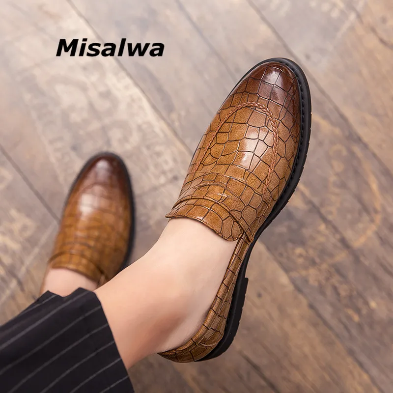 

Misalwa Crocodile Pattern Spring Autumn Leather Men Formal Shoes Male Party Club Shoes Slip-on Casual Wedding Suit British Shoe