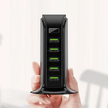 

5V 4A Safe Splitter Station Dock Business Travel 5 Ports With Power Cable USB Charger Charging Hub Digital Display Desktop