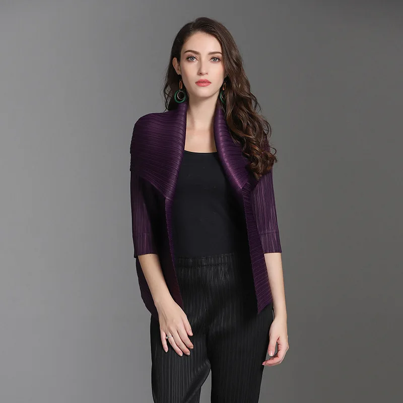 Violet Модная одежда, новая мода, плиссированная одежда, женский кардиган с коротким рукавом и лацканами, короткое пальто, Vestido YF799 - Цвет: Violet