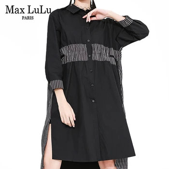 

Max LuLu 2020 New Fashion Spring Punk Streetwear Ladies Patchwork Long Shirts Womens Striped Tops And Blouses Oversized Clothes