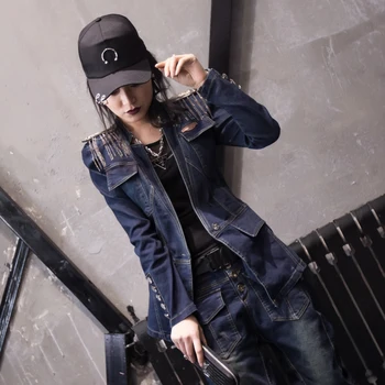 

Spring and autumn women new long-sleeved denim jacket Slim epaulette tassel one buckle jean jacket 2015