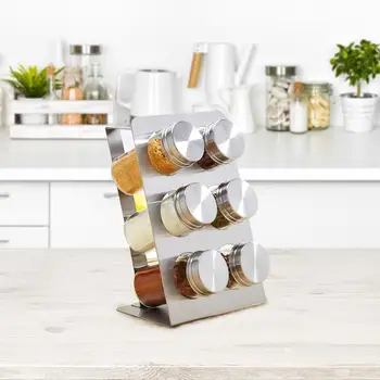 

Seasoning Jar Rack Set Stainless Steel Visible Glass Spice Bottle Container for Barbecue Kitchen Cooking