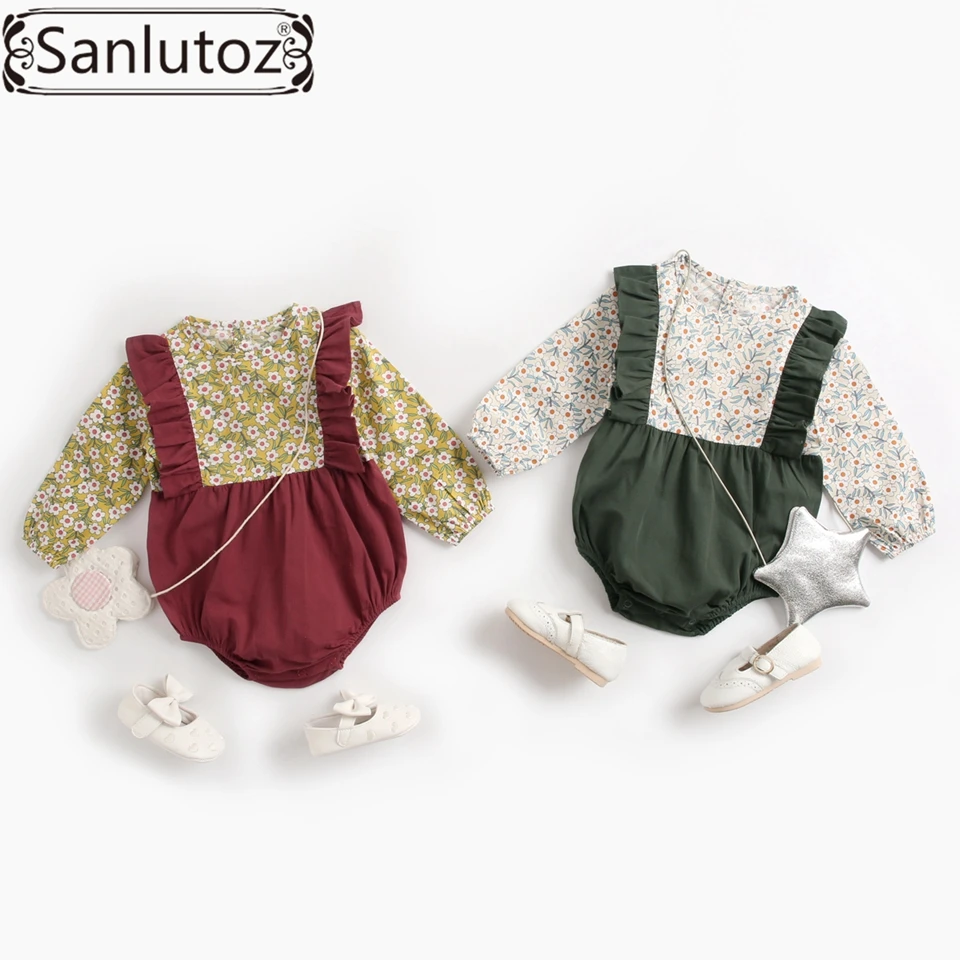 Sanlutoz/боди с длинными рукавами для новорожденных девочек; Модная одежда для малышей; Зимние Боди для маленьких девочек; хлопковые боди с цветочным рисунком