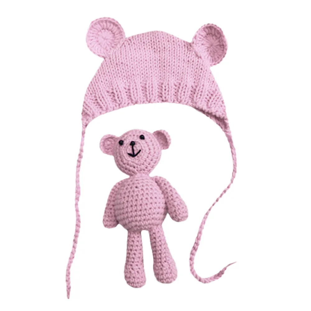 Muqgew для новорожденных; Детские шапки и шляпы; сезон эластичная вязаная шапка детская фотография шляпа+ брюки костюм Подставки для фотографий-комбинезон с длинными рукавами, дети WY8 - Цвет: Розовый