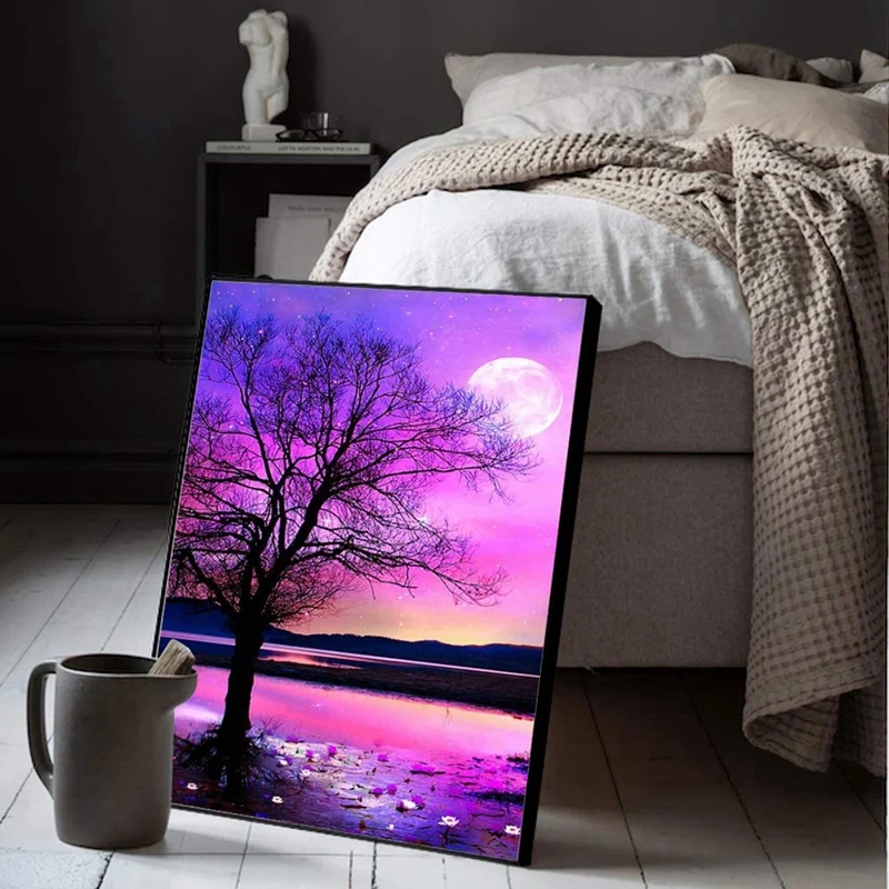 

DIY 5D Diamond Painting Purple Tree By Number Kits, Round Full Drill Square Crystal Rhinestone Embroidery Paint with Diamonds
