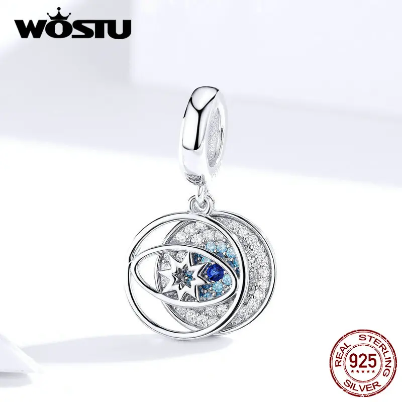 WOSTU, 925 пробы, серебряные, голубые глаза, бусины, циркониевые амулеты, подходят к оригинальному браслету, подвеска, подлинные ювелирные изделия на удачу DXC1365
