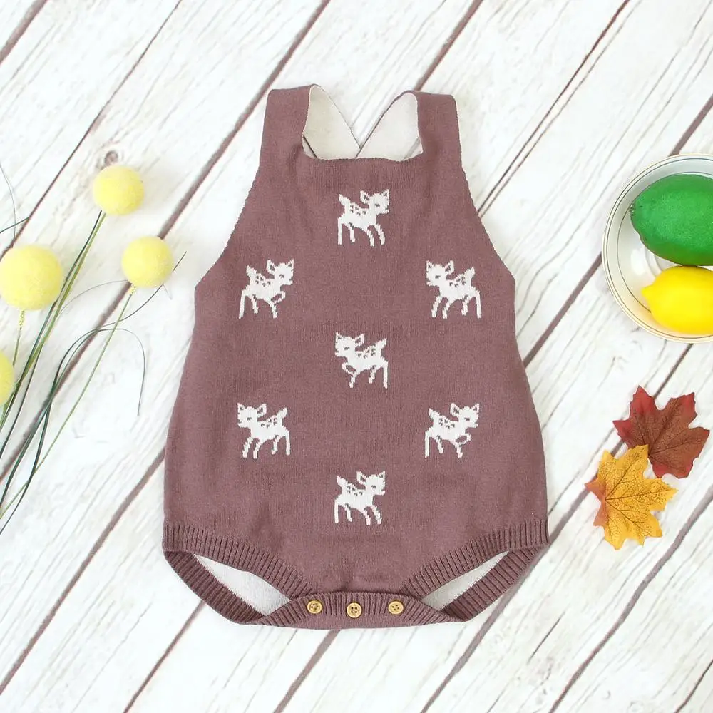 Newborn Baby Bodysuits Clothes Bunny Cartoon Deer Knitted Toddler Infantil Bebes Boys Girls Jumpsuits 0-18M Children's Coveralls