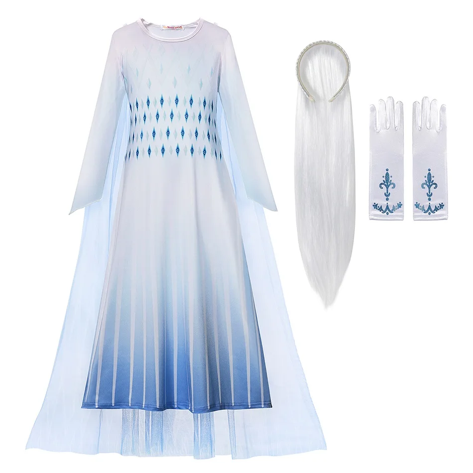 VOGUEON обувь для девочек белый Эльза 2 костюм принцессы со съемным тюлем плащ детей Хэллоуин День Рождения Вечеринка Ночное платье