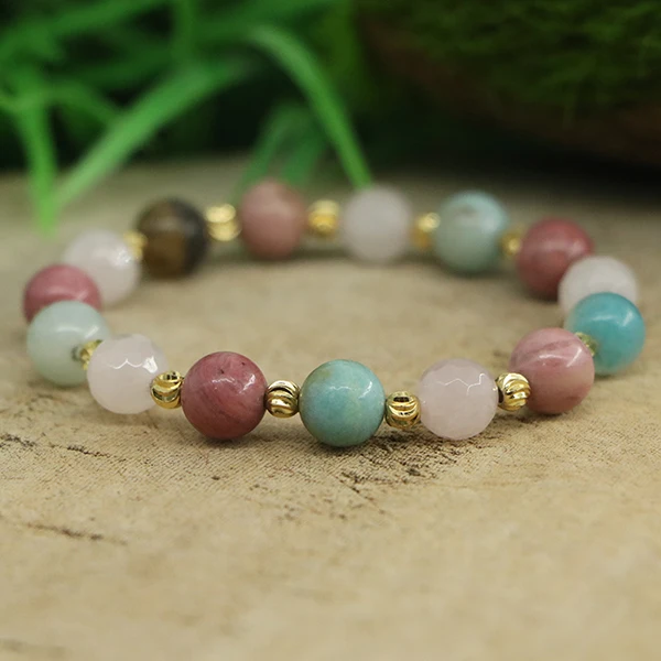 EDOTHALIA милый 7,08 ''Длина натуральный камень Родохрозит, розовый кварц z бисер Амазонит браслет на запястье для женщин подарок для девочек